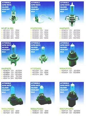AUTOMOBILE SUPER WHITE HALOGEN BULBS