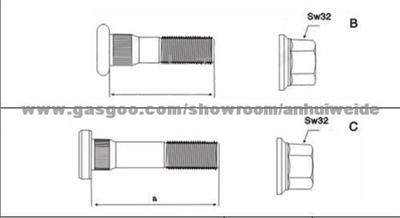 Wheel hub bolt for DAF