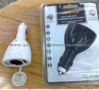 Car Cigarette Lighter In-car Dual Usb Car Charger with Socket Wf-098