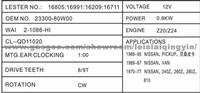 Car Electrical System Z20(23300-w0415/ W0412)