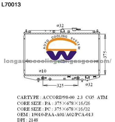 Radiator 19010-PAA-A01 A02 PCA-013 for HONDA