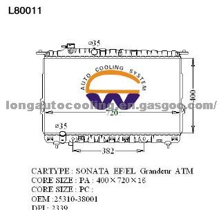 Radiator 25310-38001 for HYUNDAI 400*720*16