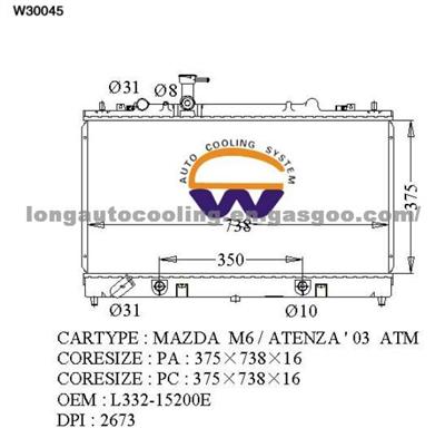 Radiator L332-15200E for MAZDA