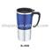 400ml double wall travel mug with stainless steel inner and base , plastic outer