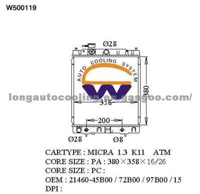 Radiator 21460-45B00/72B00/97B00/15 for NISSAN