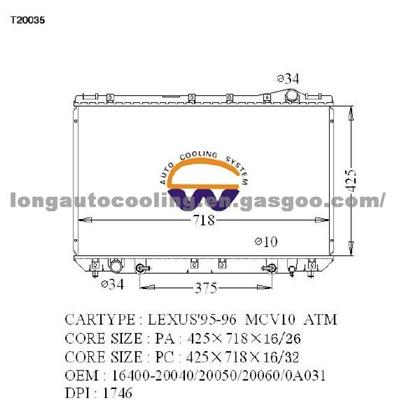 Radiator 16400-20040/ 20050/ 20060/ 0a031 for Toyota