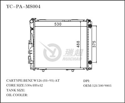 MERCEDES W124 AUTO RADIATOR530*488*42