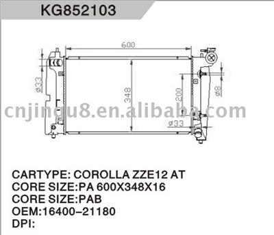 Auto radiator for TOYOTA COROLLA ZZE 12