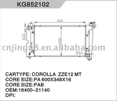 Auto radiator for TOYOTA COROLLA ZZE 12