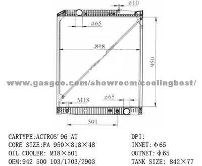 Truck Radiator For Mercedes Benz 942 500 103