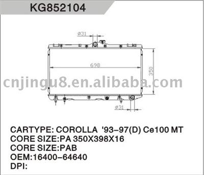 Auto radiator for TOYOTA COROLLA (D) CE100 16400-64630/6A060
