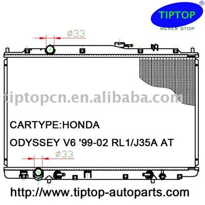 automotive radiator for:HONDA ODYSSEY V6 '99-02 RL1/J35A AT HD025