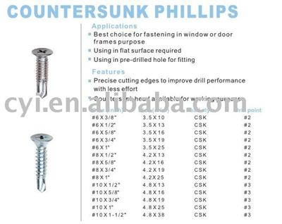 countersunk head self-drilling screw