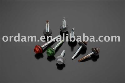 Hex washer head self-drilling screw with EPDM washer,1#drilling , head with powder ral color