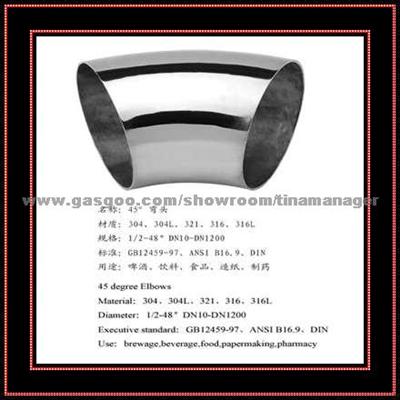 Mirror Sanitary Stainless Steel 45degree Pipe Elbow