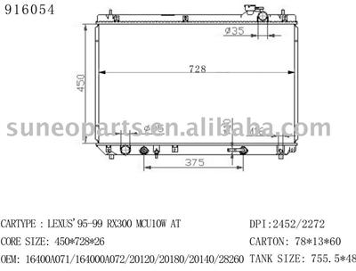 Toyota Highlander 3.0L(V6)1999-2003 Radiator 916054