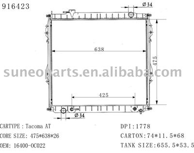 Toyota Tacoma 2.7L,3.4L(L4,V6)1995-2004 Radiator