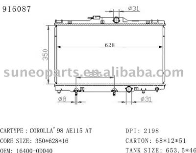 Toyota Corolla 1.8L(L4)1998-2002 Radiator 916087