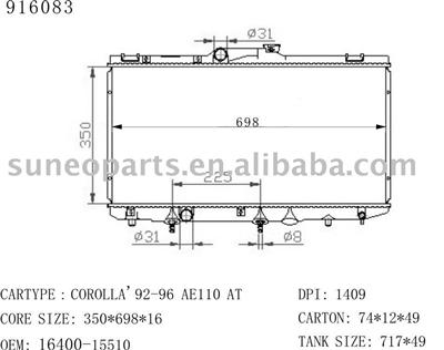 Toyota Corolla 1.6L,1.8L(L4)1993-1997 Radiator 916083