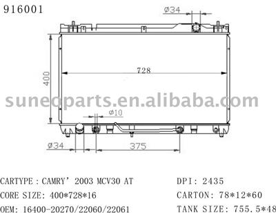 Toyota Camry 3.0L(V6)2002-2006 Radiator 916001