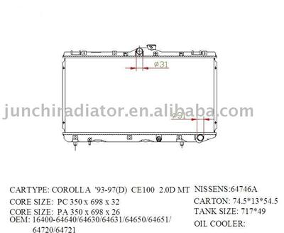 Radiator for COROLLA 93-97(D) CE100 2.0D MT