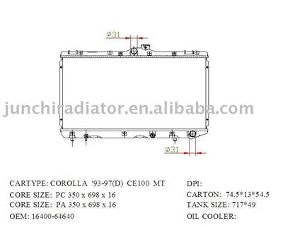 Radiator for COROLLA'93-97(D)CE100 MT