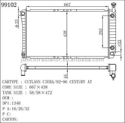 car radiator PA 667*438*16/26/32