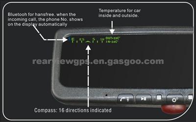 4.3 Inch Bluetooth Rear View Mirror Monitor With Compass With 16 Directions For Ford Mondo Focus