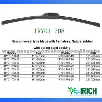 2011 New Universal Wiper Blade With Frameless, Natural Rubber With Spring Steel Backing