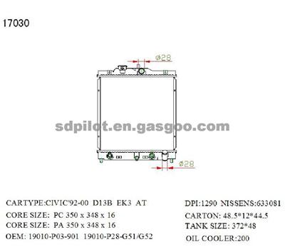 DPI:1290, Radiator For Honda Civic' 92-00 D13B EK3 AT