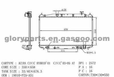 Honda Acura Radiator 19010-PZA-A51 for Honda Acura