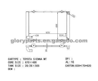 TOYOTA Siennas Radiator 16041-0A390