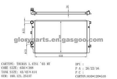 VW Touran Radiator 1K0.121.251AT