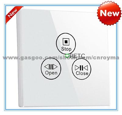 Crystal Tempered Glass Panel, Electromotion Touch Screen Curtain Switch Used For Curtains With Blue LED Backlight