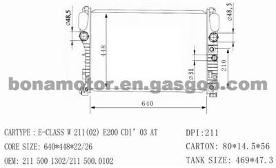BENZ Radiator 2115001302,2115000102