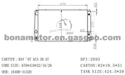 TOYOTA Radiator 16400-31420