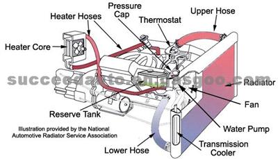 Cooling System (Auto Fan Clutch Blade Fan Impeller Water Pump Pipe Thermostat Housing Water Flange Radiator Expansion Tank Heater Core Blower Motor)