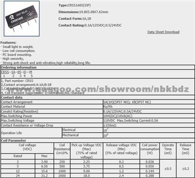 CRSS1A05/SIP-1A05 REED RELAY