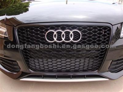 Front Grille Replacement For Audi A4 RS4, Black Grille, Black Frame, Chrome Rings.