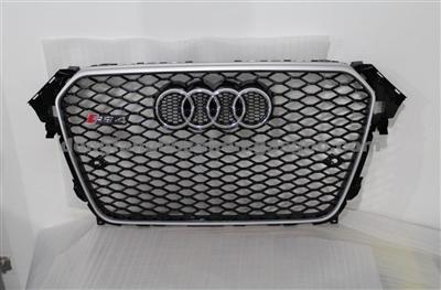 Silver Front Grill For A4 RS4 New Model, B9 Upgraded Mesh With Silver Edge And Chrome Rings