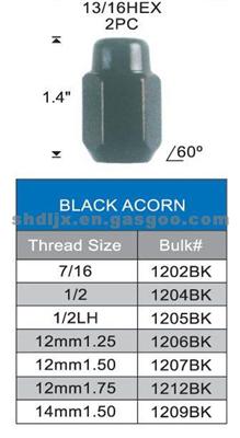 Universal BLACK ACORN LUG NUT