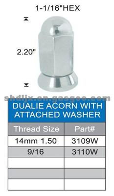 Universal DUALIE ACORN WITH ATTACHED WASHER WHEEL LUG NUT