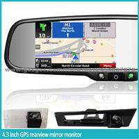 Car Rear View Mirror With Wire Parking Camera And 4.3 Inch Screen, GPS, Bluetooth