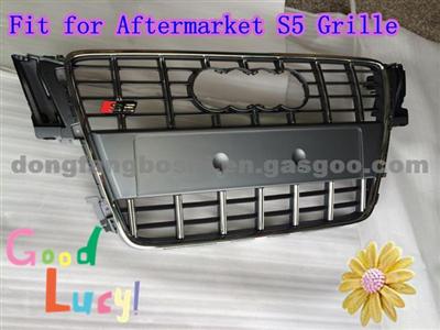Grey Mesh Chromed Frame Blak Rings Auto S5 Grille+Audi A5 S5 Grille 2007 2008 2009 2010 2011 2012