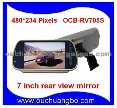 7 Inch Rear View Mirror Monitor With FM Transmitter, Blue Screen