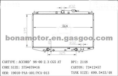 Auto Radiator For HONDA ACCORD 19010-PAA-A01 19010-PCA-013