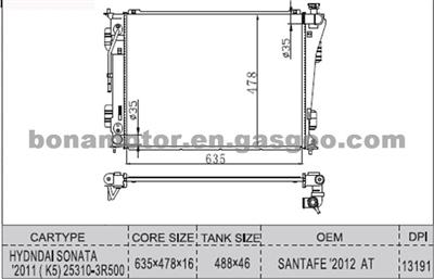 Auto Radiator For HYUNDAI SONATA 2011 K5 Santa Fe 2012 AT 25310-3R500