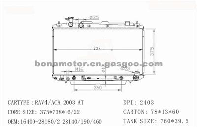 Auto Radiator For TOYOTA RAV4 2003 16400-28180 16400-28182 16400-28140 16400-28190 16400-28460