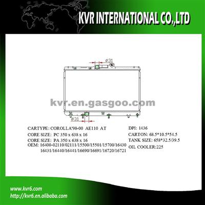 Auto Radiator For Toyota CORPLLA With Oem 16400-15510