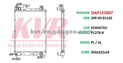 Radiator For KOMATSU PC27R-8 Oem 20P-03-81102